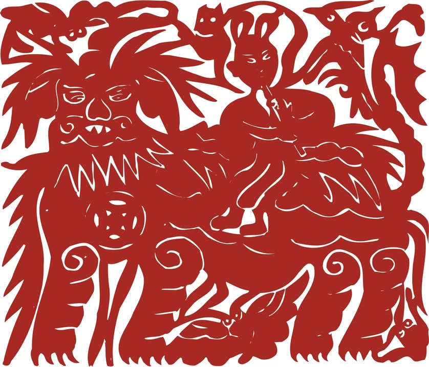 中国风中式传统喜庆民俗人物动物窗花剪纸插画边框AI矢量PNG素材【636】